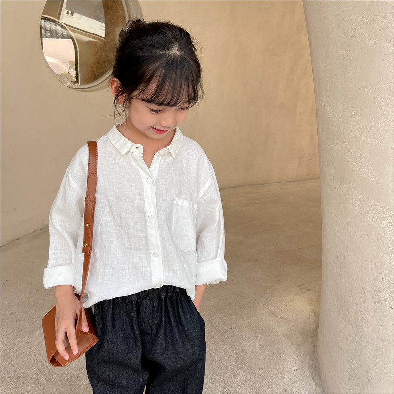 Original Spring and Autumn New Products Children Long Sleeve Shirt Male And Female Children's Art Cotton Linen Shirts Pure Color Loose Casual Blouse