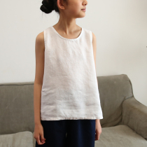 Seven sets of original summer new childrens clothing childrens linen solid color vest male and female children cotton linen art fan sleeveless top
