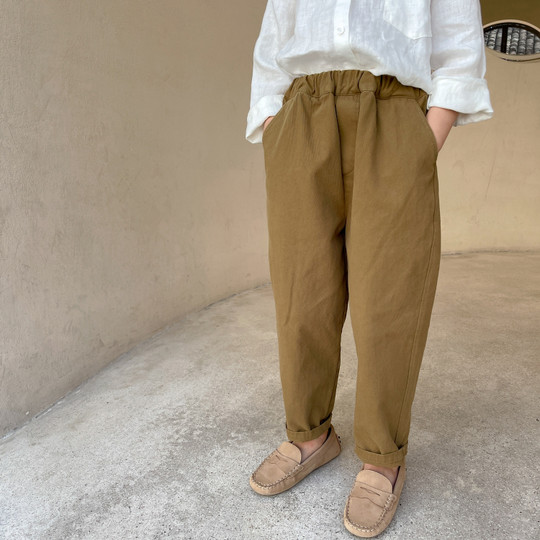 Qiji spring, summer and autumn new children's clothing children's solid color casual trousers for boys and girls pure cotton Japanese trousers literary parent-child