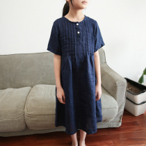 Qi Ji summer new childrens clothing childrens linen red dress girls pleated cotton linen long skirt parent-child