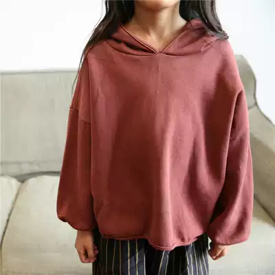 Qiji spring and Autumn new children's clothing Children's solid color hooded sweatshirt Cotton boys and girls Korean version pullover casual