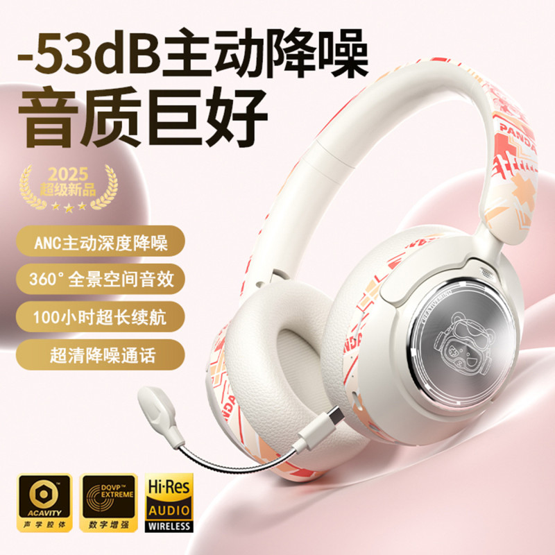 Retro Anc Active Noise Reduction Head-Mounted Bluetooth Headset, Wireless with Microphone, Card Insertable, Sound-Isolating, Dedicated for E-Sports Games