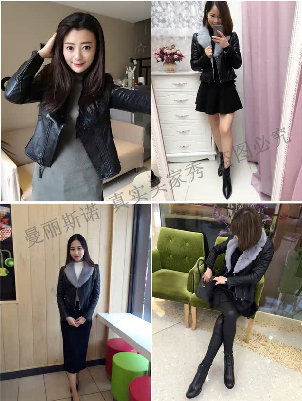 Mùa đông 2018 phiên bản Hàn Quốc mới của áo khoác lông mỏng cổ áo da nữ ngắn pu cộng với áo khoác da nhung dày áo khoác da nữ