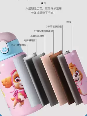 Wang Wang Wang team Children thermos cup with straw 316 stainless steel portable kindergarten three cover water cup Primary School students kettle