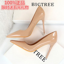 Nude color Big code High heel Shoe Girl 2022 New fine heel Sexy 41 4300 lap bed Painted Leather Pointed Single Shoe