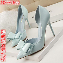 Face-style teenage girlss fairy high heel heels female bow tie sexy with pointy thin heel mesh red career single shoes