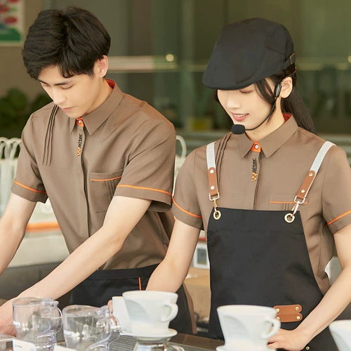 Высококлассный кофейный фартук для работы, чай с молоком, комплект, делается под заказ, короткий рукав