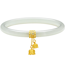 Saturday blessing Hetian jade bracelet gold inlaid jade pure gold jingle bracelet lily of the valley sapphire jade bracelet Chinese Valentines Day gift