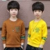 Bé trai áo thun dài tay 8-9-12 tuổi 4 bông t5 cotton 6 bé trai 10 mùa xuân và mùa thu cotton mỏng bé trai lớn 7