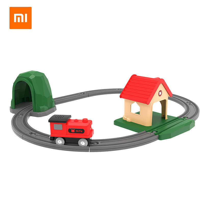 Xiaomi Mi rabbit track building block sound and light train set Children Baby toy wooden building block rail car