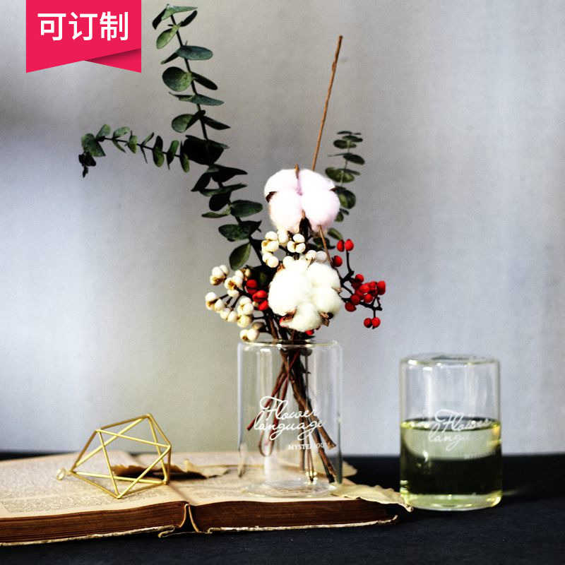 (Mountain Tree) ins Nordic minimalist printed small hole glass floral transparent hydropony glass vase fragrant lavender-Taobao
