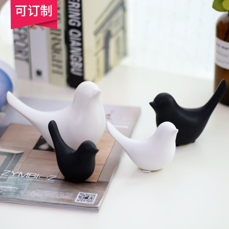 (Mountain Trees) Nordic Wind Ceramics Black And White Birds Swing Piece One Small Bird Home Desktop Creative Ornament Gift-Taobao