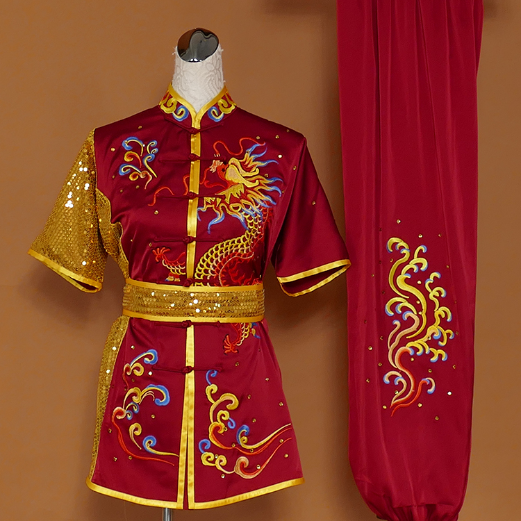 Wine red martial arts clothes Longyou Sihai embroidery performance clothes practice clothes Changquan Nanquan students children men and women custom-made