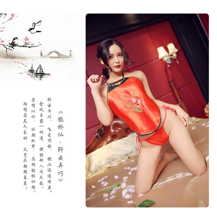 Tạp dề của phụ nữ phù hợp với tình dục mùa hè người phụ nữ cổ xưa tòa án cám dỗ phong lan thêu ống hàng đầu áo choàng ngủ