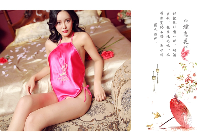 Thêu sen nhỏ phong cách cổ điển tạp dề đồ lót ladies sexy đồ ngủ mô phỏng lụa phù hợp với người lớn váy ngủ mùa đông