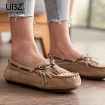 UBZ waterproof Bean shoes women 2021 New tassel bow flat lazy one pedal womens shoes spring and autumn shoes