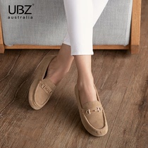 UBZ 2021 new waterproof English Bean shoes womens horse buckle soft bottom loafers one pedal flat shoes