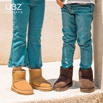 UBZ children snow boots female 2021 Winter new leather male baby cotton shoes children plus velvet children children shoes