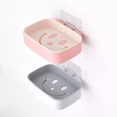 Powder room punch-free wall-mounted soap box creative drain smiley face sticky soap box storage rack patch soap holder