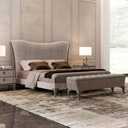 Light Light Luxury Modern Minimalist Atmosphere 1.8 Деревянная высокая спина технологии ткань ткань матовая мода серая двуспальная кровать