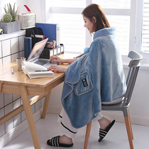 Winter thickened coral velvet blanket office nap cover lazy mans shawl cloak mantle flannel cloak