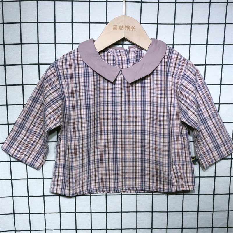 Korean children's clothing girls cotton doll shirt plaid bottoming shirt spring and summer new 2022 wild top Western style casual