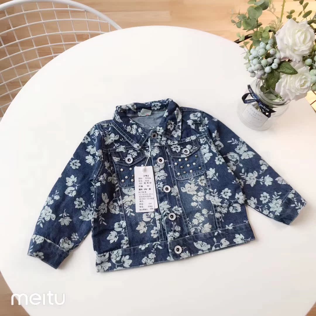 Children's clothing Korean girls spring and summer new 2019 printed pearl soft denim jacket thin tops Western style short tide