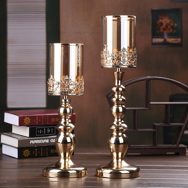 Home luxury European candlestick ornaments golden dining table candlestick candle American retro decoration decoration romantic
