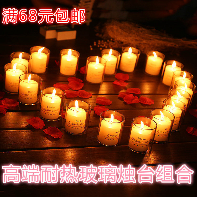 Straight drum glass candle holder European-style romantic table candlestick wedding ceremony Candle Terrace bar Windproof Candle Cup