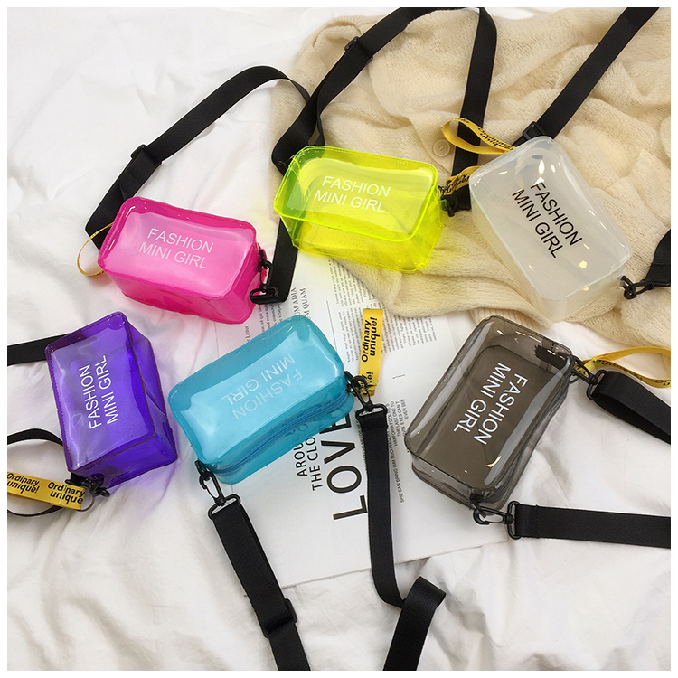 Summer Transparent Jelly Bag Waterproof Pvc Jelly Beach Letter Bag Single Shoulder Crossbody Clutch Makeup Bag Phone Bag