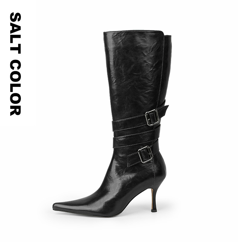 【Liu Yifei's Style】Saltcolor Color-Blocked Pointed Toe Stiletto High Boots Women's High-Heeled Belt Buckle Fashion Boots 【Liu Yifei's Style】Saltcolor Color-Blocked Pointed Toe Stiletto High Boots Women's High-Heeled Belt Buckle Fashion Boots