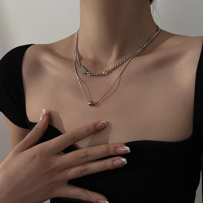 双层叠带项链ins冷淡风小众设计感钛钢锁骨链颈链女夏2022年新款详情1
