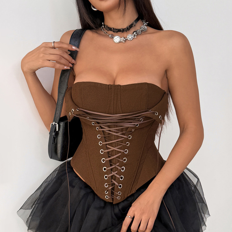 High-End Design, Hot Girl Style, Fishbone Fashion, Lace-Up Corset, Sexy Waist-Cinching Tube Top