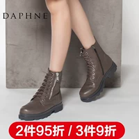 Giày cao cổ nữ Daphne Daphne chính hãng Thời trang dây kéo mùa đông với đầu tròn dày gót thấp giày boot nữ cao cấp