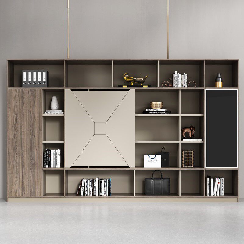 Modern wooden file cabinet sample cabinet data storage cabinet open sliding door bookcase boss office background cabinet