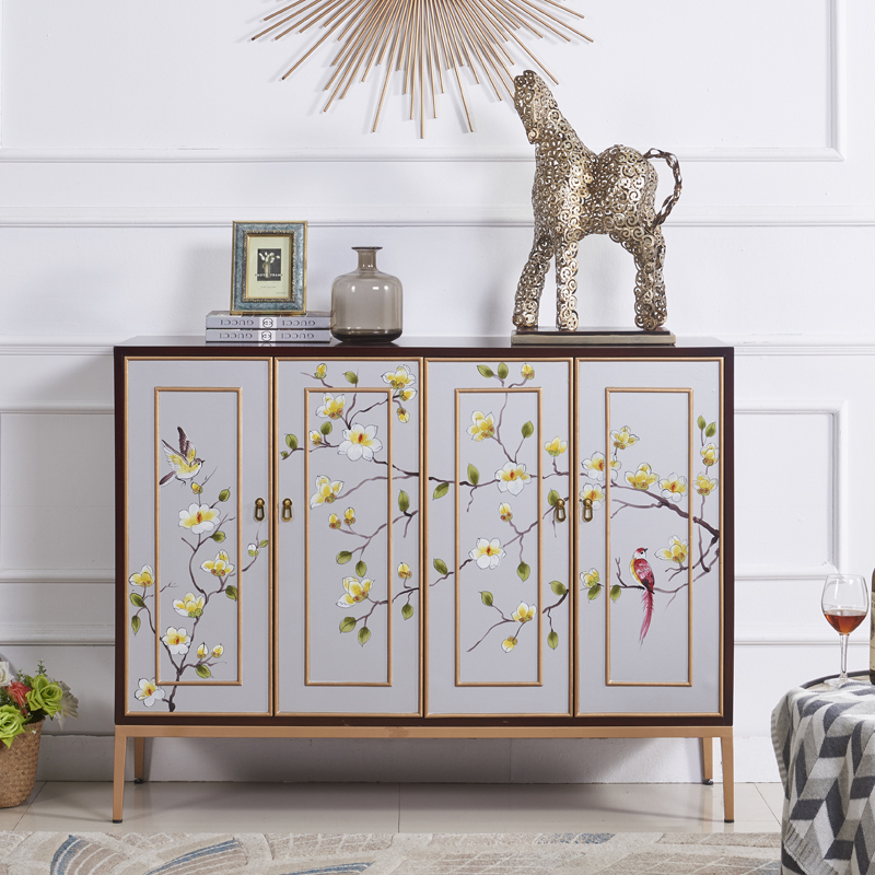 New Chinese Xuan Guan Cabinet Home Doorway Storage Decoration Cabinet American Dining Cabinet Light Lavish Painted Solid Wood Shoes Cabinet Furniture