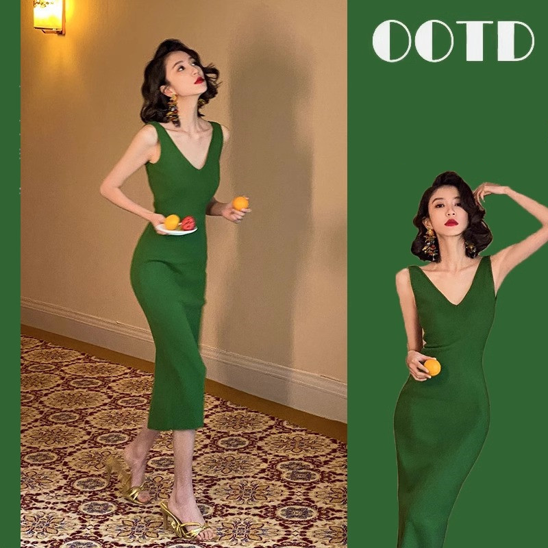 Sexy Backless Suspender Dress for Women, French-Style High-End Mid-Length Dress, High-Waisted, Slimming, Slit Knitted Dress Sexy Backless Suspender Dress for Women, French-Style High-End Mid-Length Dress, High-Waisted, Slimming, Slit Knitted Dress