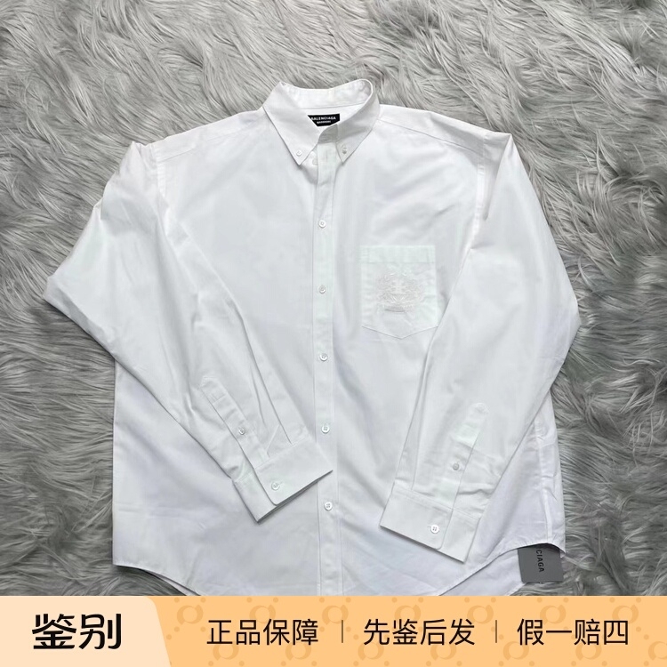Balenciaga's Popular Bb Buckle Wheat Ear Embroidery Shirt, Os Loose Fit, Thick Fabric, Size 38-3