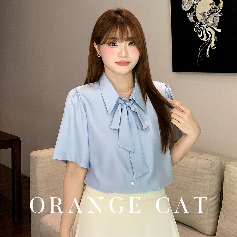 Plus-Size Korean Style Bow Tie Business Attire, Large Size Commuter Style Regular Shoulder Shirt, Short-Sleeved Shirt, Interview Loose-Fitting Shirt for Women Plus-Size Korean Style Bow Tie Business Attire, Large Size Commuter Style Regular Shoulder Shirt, Short-Sleeved Shirt, Interview Loose-Fitting Shirt for Women
