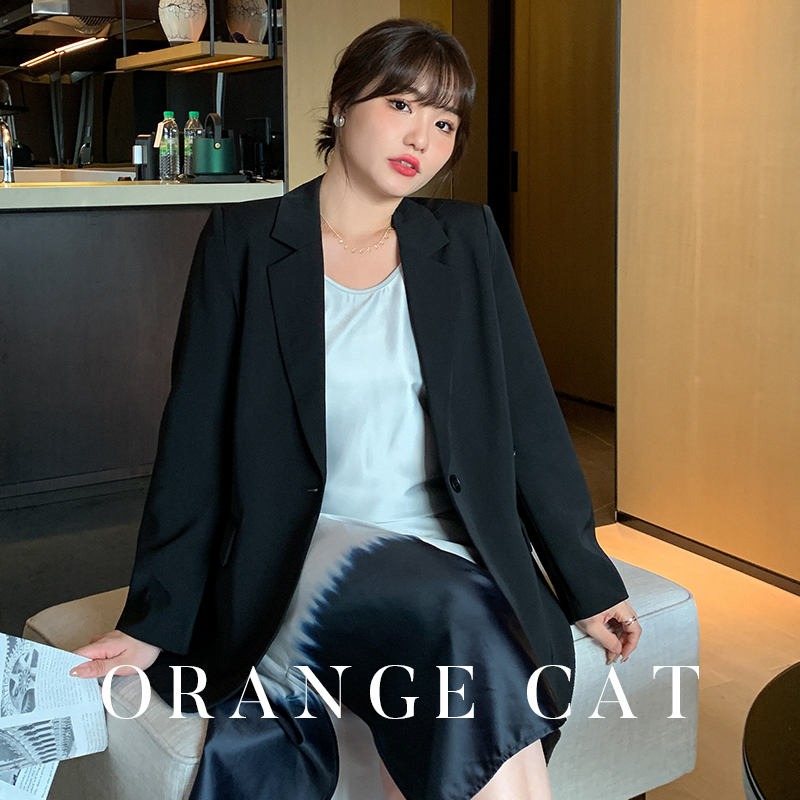 Plus Size Plus Size Women's Black Casual Suit Women's Interview Suit Early Autumn Professional Work Clothing Formal Workplace Suit Jacket