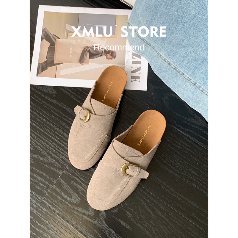Cowhide Version~French Retro Closed-Toe Mules for Women 2026 New Style Slip-On Round-Toe Commuter Mules Lazy Shoes