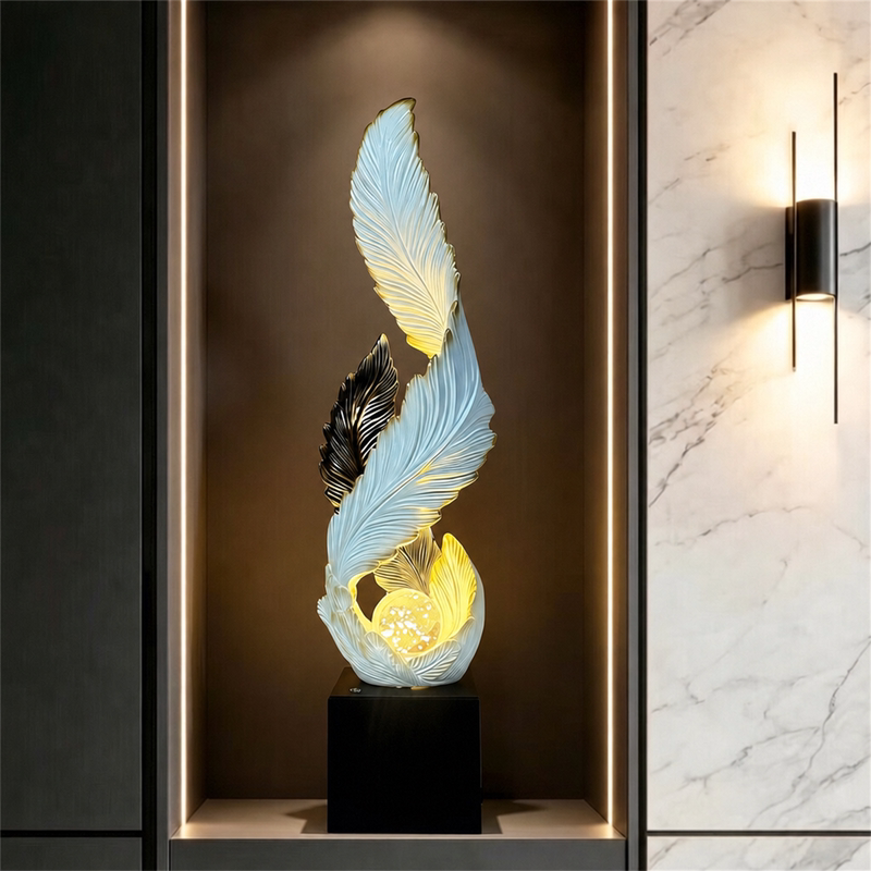 Prosperous and Thriving Feather Ornaments for Entryway Decoration, High-End Tv Cabinet Wall Niche in the Living Room, Housewarming Gift, Can Light up