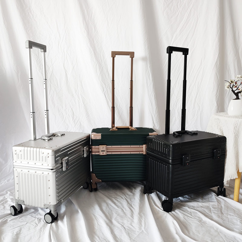 Exported to Japan 18inch Aluminum Frame Trolley Suitcase Women's Luggage Boarding Photography Case Men's Travel Spinner Suitcase with Top Opening