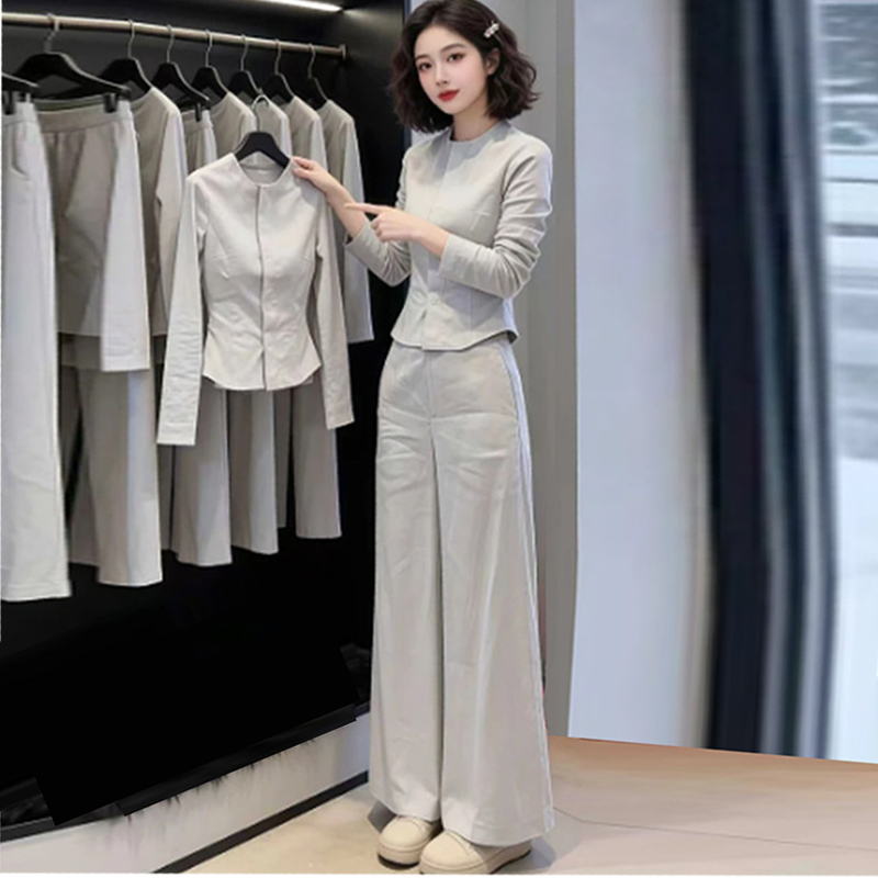 Fashionable Women's Suit 2026 Spring New Stylish Waist-Cinching Long-Sleeve Shirt Top Wide-Leg Pants Age-Reducing Two-Piece Set Trendy