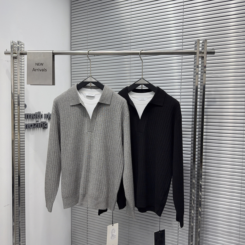 Exo Faux Two-Piece High-End Wool Knit Sweater with Turn-Down Collar, Autumn and Winter Men's Loose Casual Polo Shirt, Trendy Base Layer