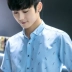 Nam cực A 2018 Mùa Hè Người Đàn Ông Mới của Ngắn Tay Áo Floral Shirt Slim Hàn Quốc Hoa Áo Sơ Mi Giản Dị Inch In Áo Sơ Mi