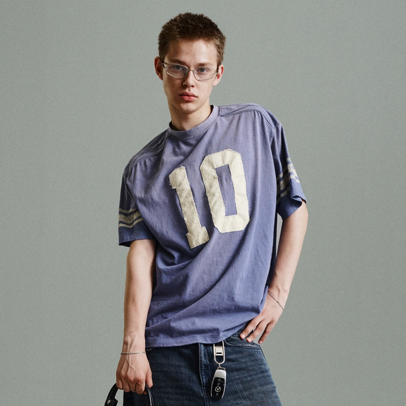 Masonprince｜No. 10 Sports Golden Team Linen Cotton Three-Color Faded Patchwork Short-Sleeve Top