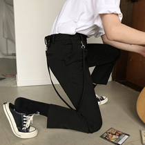 MASONPRINCE summer black versatile elastic waist slacks Korean version of the trend straight nine-point suit pants men