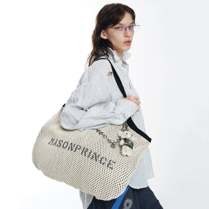 Masonprince* Mesh Woven Eco-Friendly Color-Blocked Painter's Distressed Camouflage Double-Sided Handbag