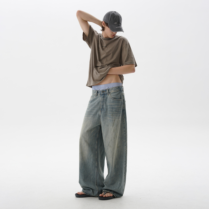 Masonprince* Always a Sense of Security in the Wardrobe Denim Retro Slub Casual Pants